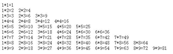 PHP中实现九九乘法口诀表(图1) PHP中实现九九乘法口诀表